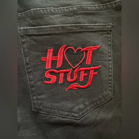 Dolls Kill Black and Red Flame Boot Cut Jeans - Picture 7 of 9